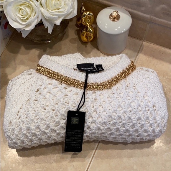Just Cavalli white knit  luxury Sweater Size M - Picture 2 of 3
